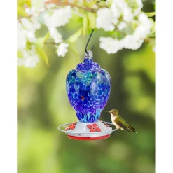 Plow & Hearth Hummingbird Feeders>Blue Speckled Glass Hummingbird Feeder