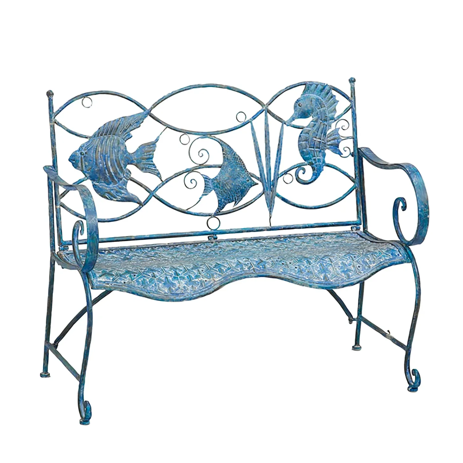 Plow & Hearth Outdoor Benches>Blue Tropical Fish Metal Bench