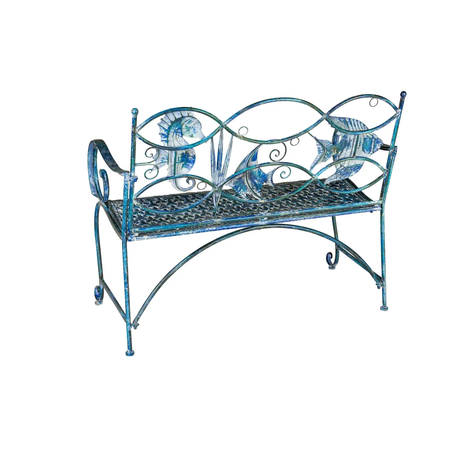 Plow & Hearth Outdoor Benches>Blue Tropical Fish Metal Bench