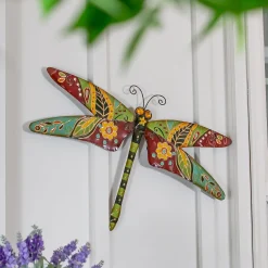 Plow & Hearth Outdoor Wall Art|Wall Art>Boho Dragonfly in Cream and Green Multi