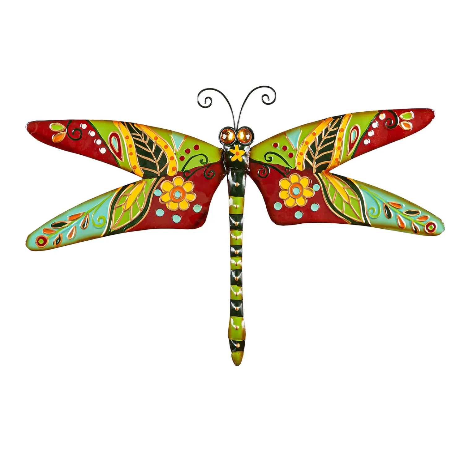Plow & Hearth Outdoor Wall Art|Wall Art>Boho Dragonfly in Cream and Green Multi