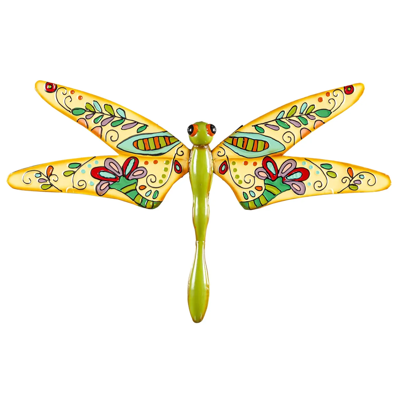 Plow & Hearth Outdoor Wall Art|Wall Art>Boho Dragonfly in Cream and Green Multi