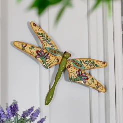 Plow & Hearth Outdoor Wall Art|Wall Art>Boho Dragonfly in Cream and Green Multi