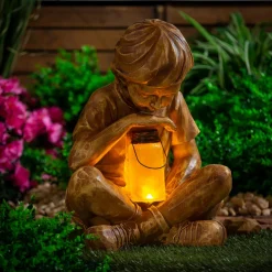 Plow & Hearth Garden Statues|Solar Accents>Boy with Firefly Statue