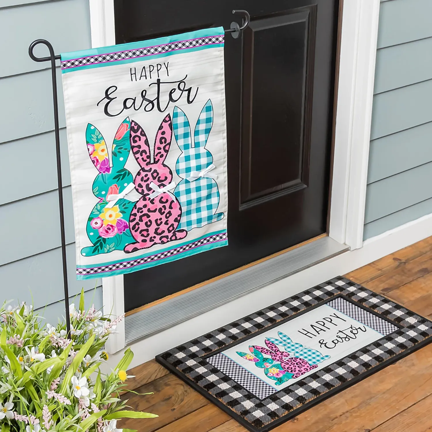 Plow & Hearth Garden Flags>Bright Bunnies Applique Garden Flag