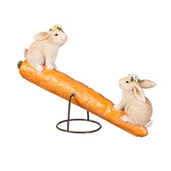 Plow & Hearth Decorative Accents>Bunnies on Carrot Seesaw Resin Table Decor, 8"L