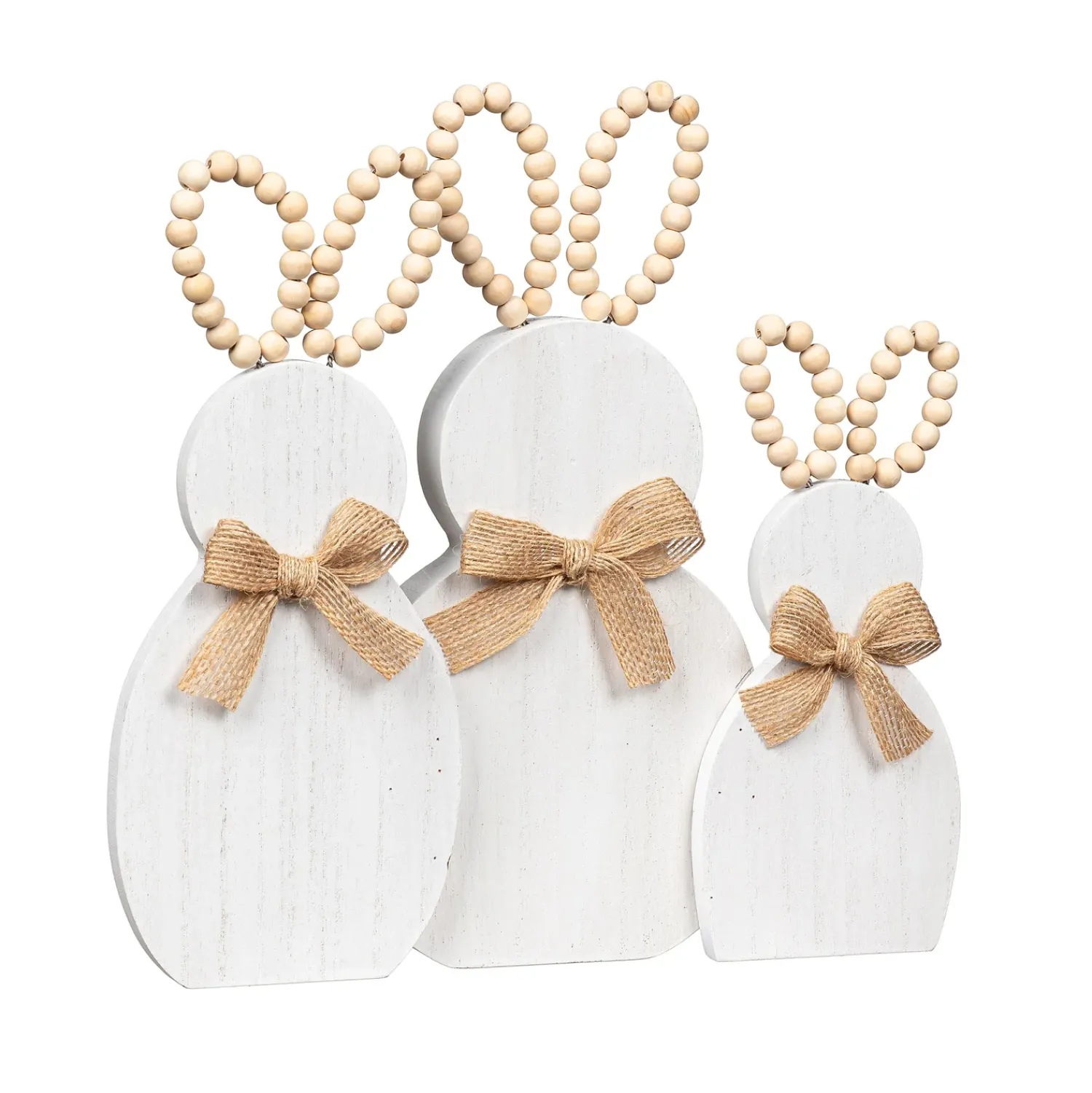 Plow & Hearth Decorative Accents>Bunny Trio with Beaded Ears Wood Table Decor, 11.25"L