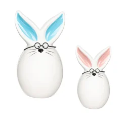 Plow & Hearth Decorative Accents>Bunny with Glasses Ceramic Table Decor Set