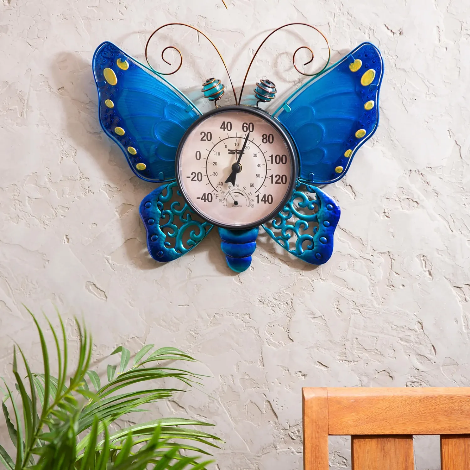 Plow & Hearth Outdoor Wall Art>Butterfly Outdoor Wall Thermometer, Blue