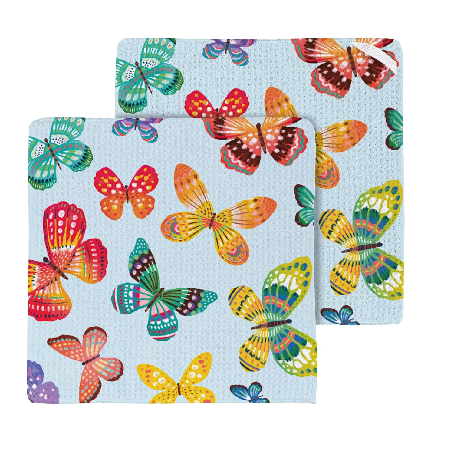 Plow & Hearth Kitchen Linens>Butterfly Toile Quick Dry Dish Cloth, Set of 3, 10" x 10"