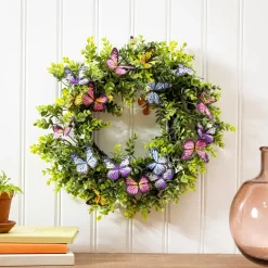 Plow & Hearth Wreaths|Faux Flowers & Plants>Butterfly Wreath, 20"