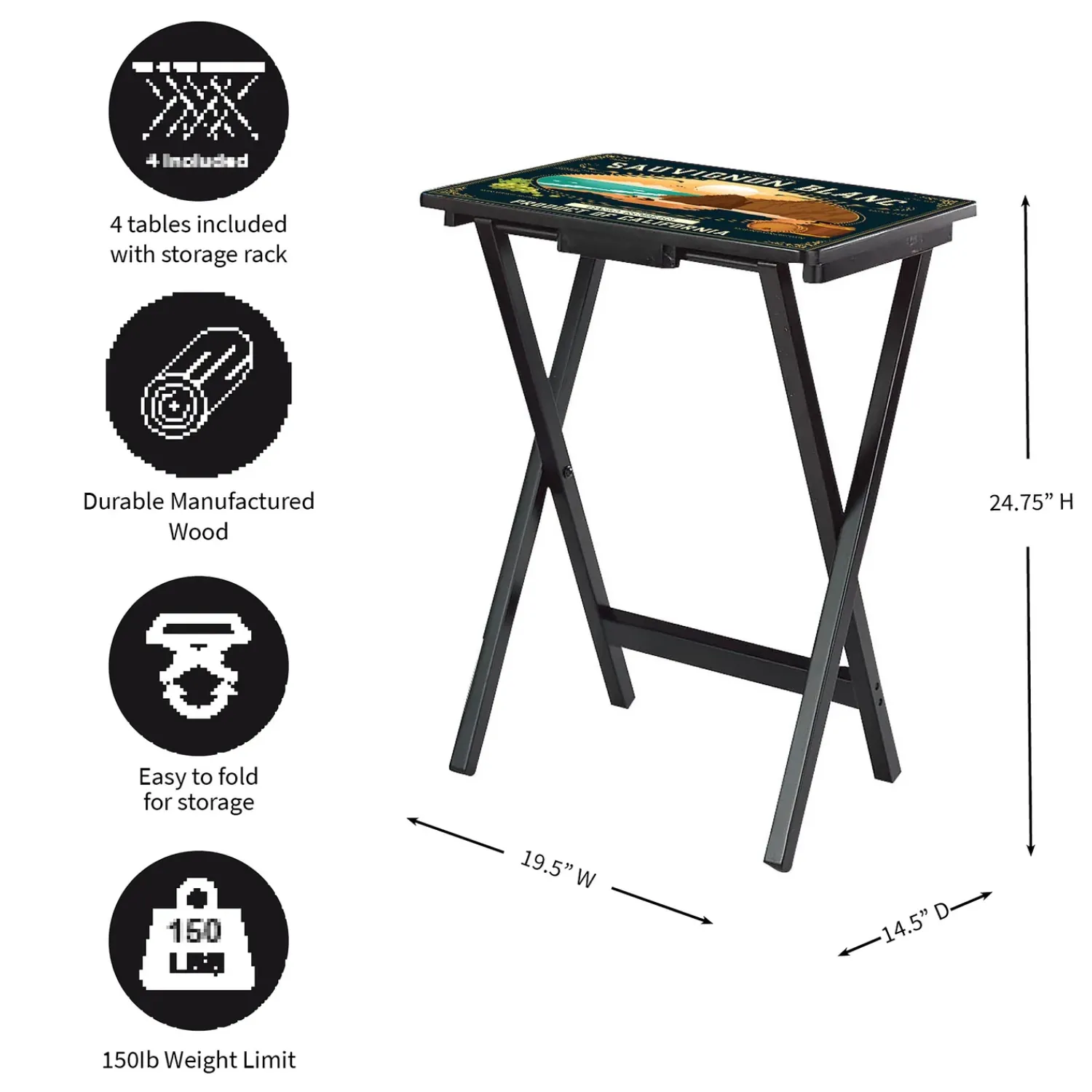 Plow & Hearth Accent Tables>California Wine Label TV Tray Set of 4
