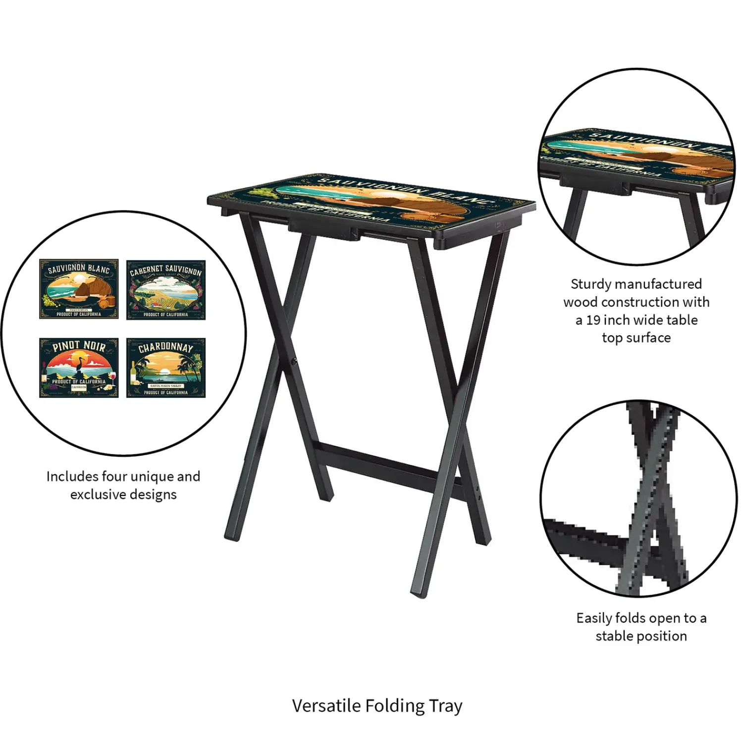 Plow & Hearth Accent Tables>California Wine Label TV Tray Set of 4