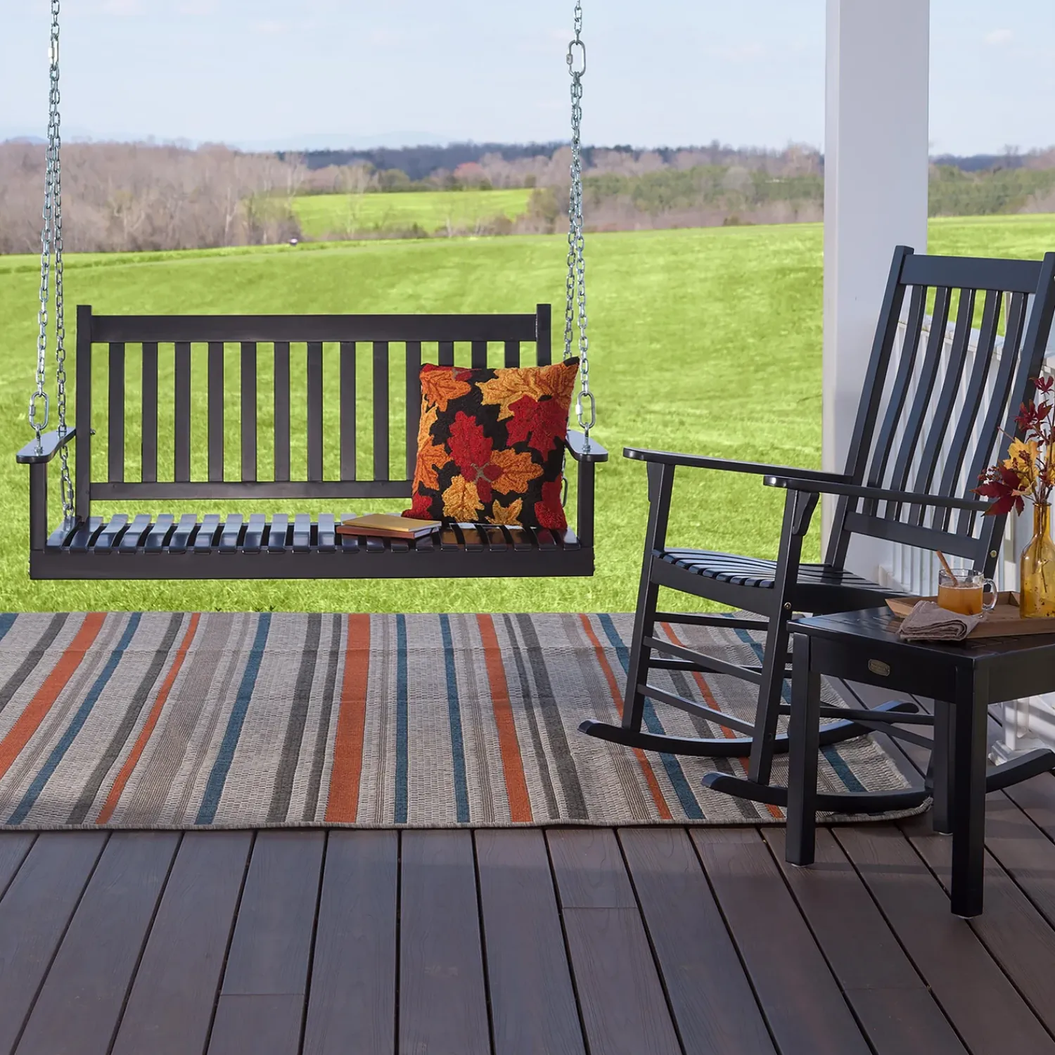 Plow & Hearth Area Rugs>Cambridge Stripe Indoor/Outdoor Rug, 6'7" x 9'2" NeutralGray