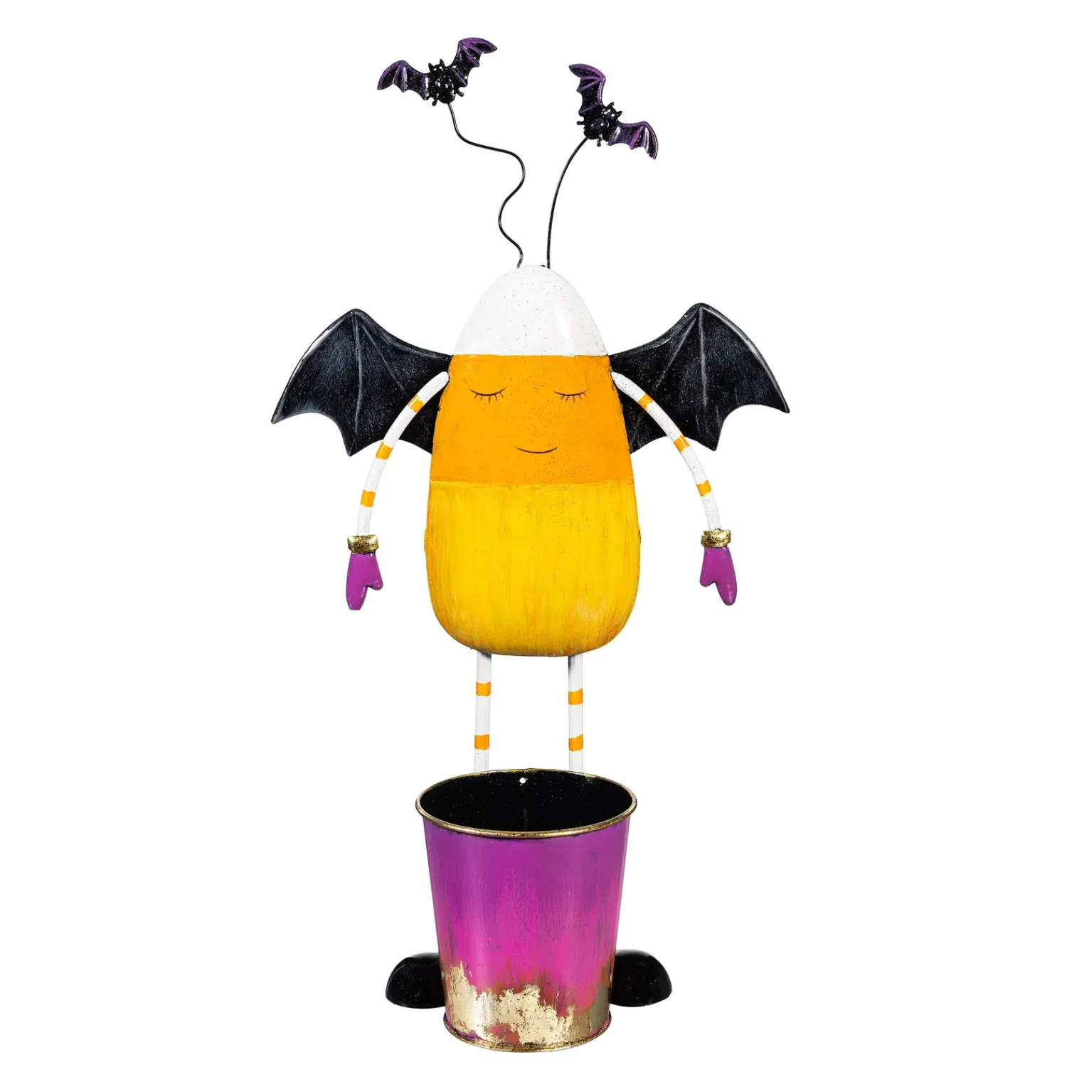 Plow & Hearth Garden Statues>Candy Corn Candy Bucket Metal Statue, 21"H
