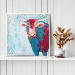 Plow & Hearth Wall Art>Canvas Wall Art with Wooden Frame, Cow, 24" L x 24" H