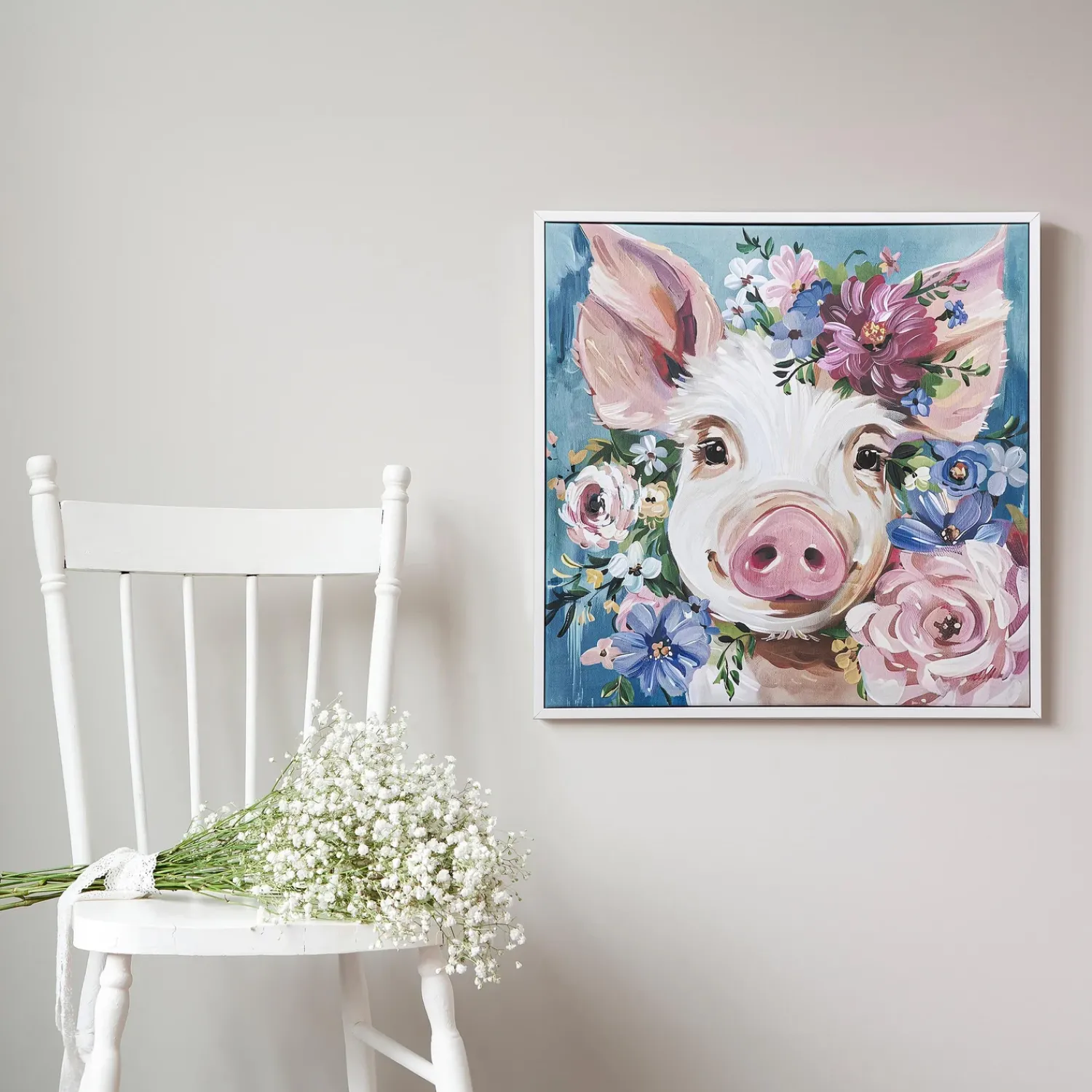Plow & Hearth Wall Art>Canvas Wall Art with Wooden Frame, Pig, 24" L x 24" H