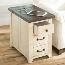 Plow & Hearth Accent Tables>Cape Charles Reclaimed Wood Power Station Side Table with USB Ports White