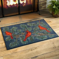 Plow & Hearth Area Rugs>Cardinals on a Pine Bough Rug
