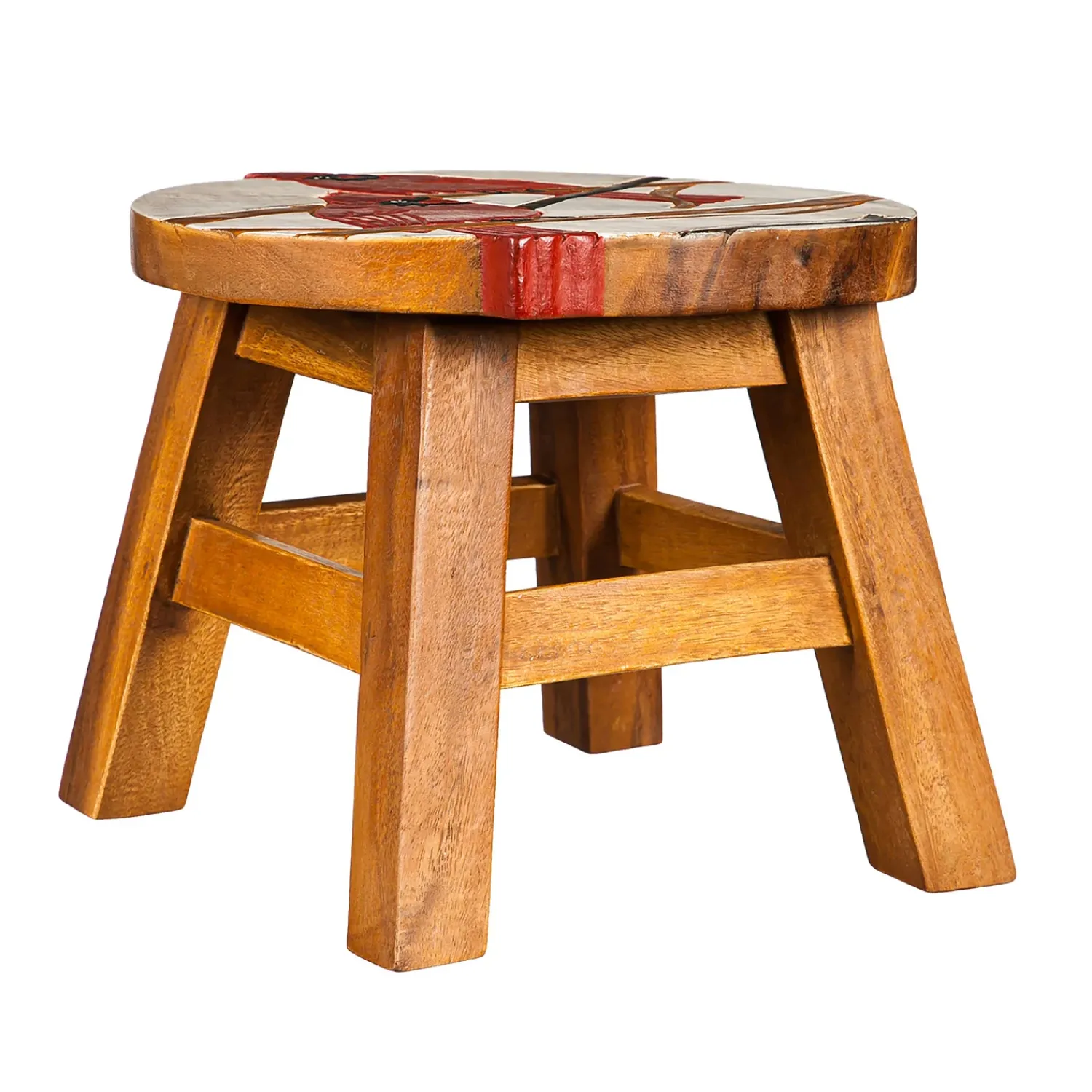 Plow & Hearth Chairs & Rockers|Rockers & Gliders>Carved Wooden Footstool with Cardinal Design