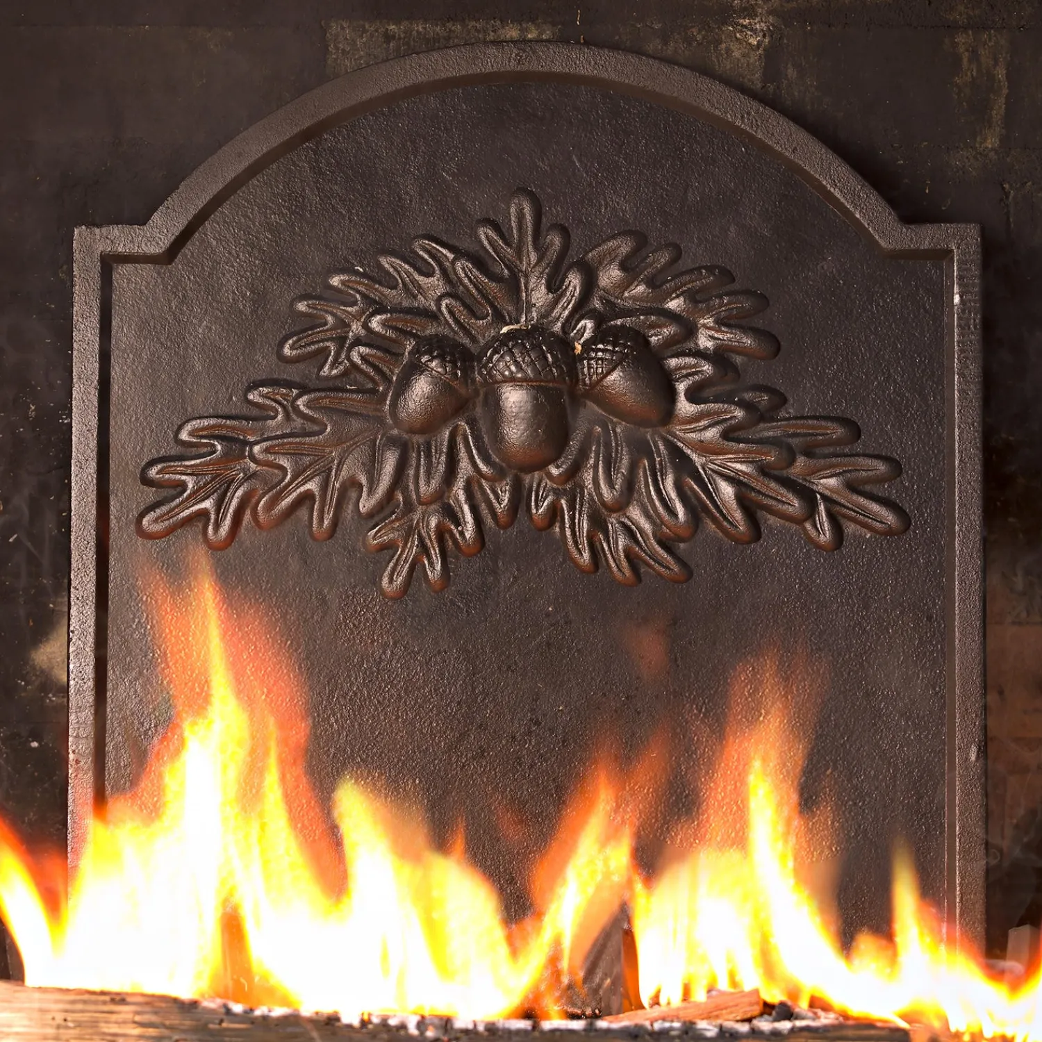 Plow & Hearth Fireplace Grates & Firebacks>Cast Iron Fireback with Oak Leaf Design