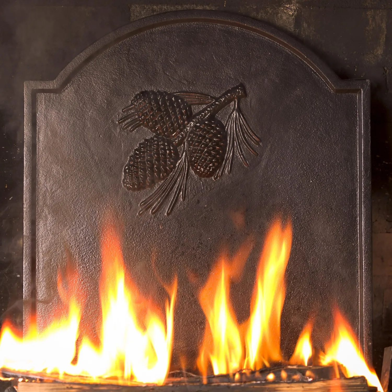 Plow & Hearth Fireplace Grates & Firebacks>Cast Iron Fireback with Pine Cone Design