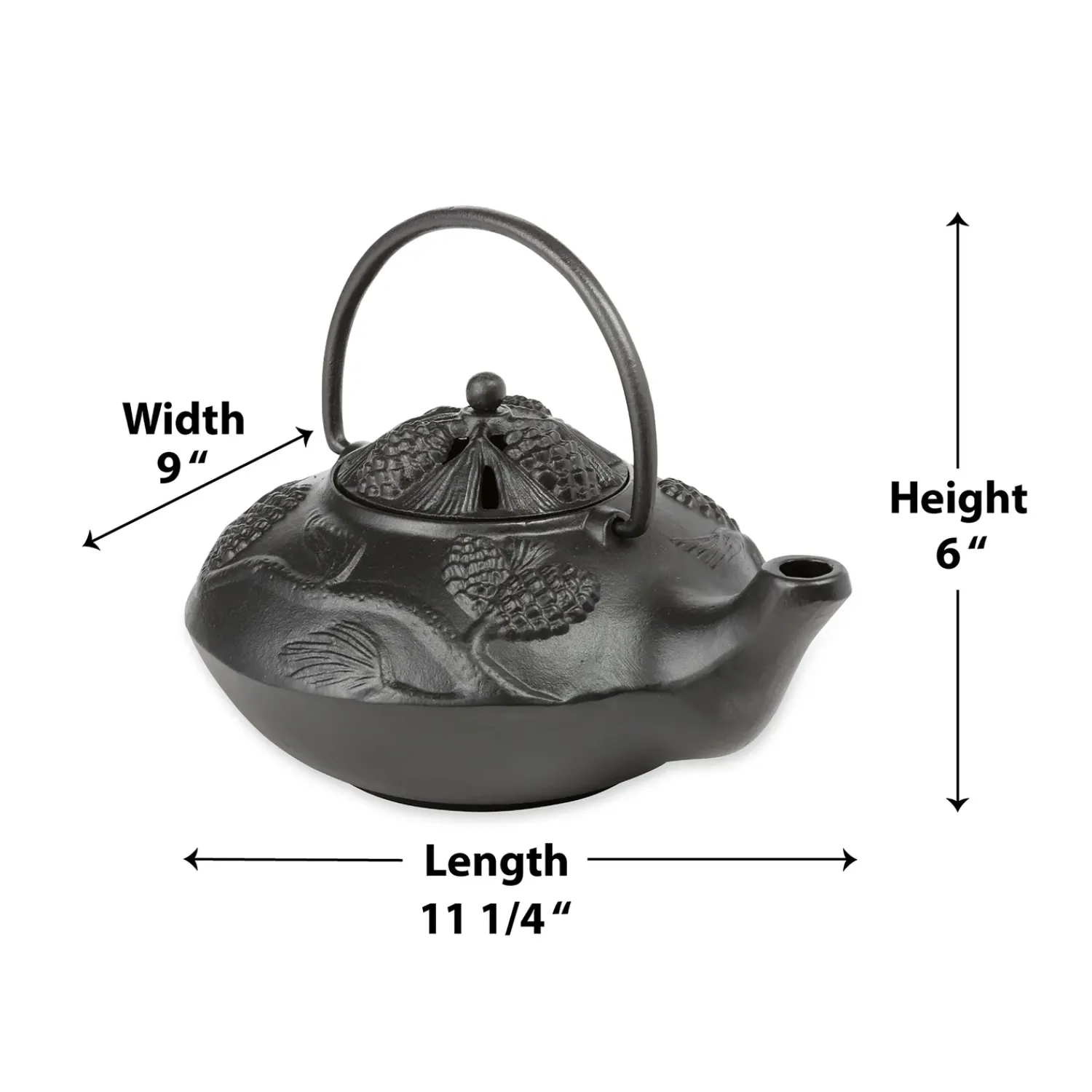 Plow & Hearth Woodstove Steamers>Cast Iron Wood Stove Kettle Steamer with Pine Cone Design Black