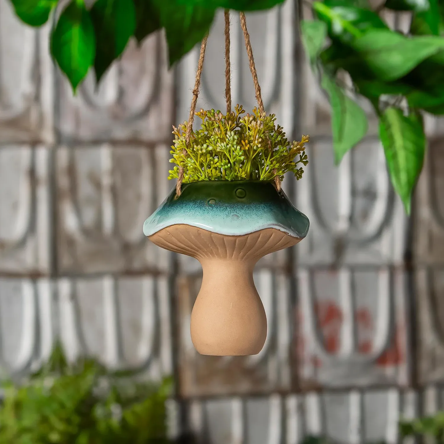 Plow & Hearth Planters & Plant Stands>Ceramic Blue Mushroom Hanging Planter