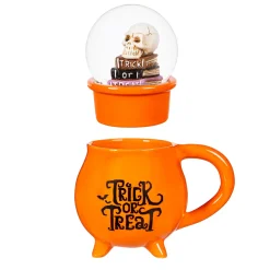 Plow & Hearth Coffee & Tea Cups>Ceramic Cup with Water Globe Topper w/ Gift Box, Trick or Treat Multi