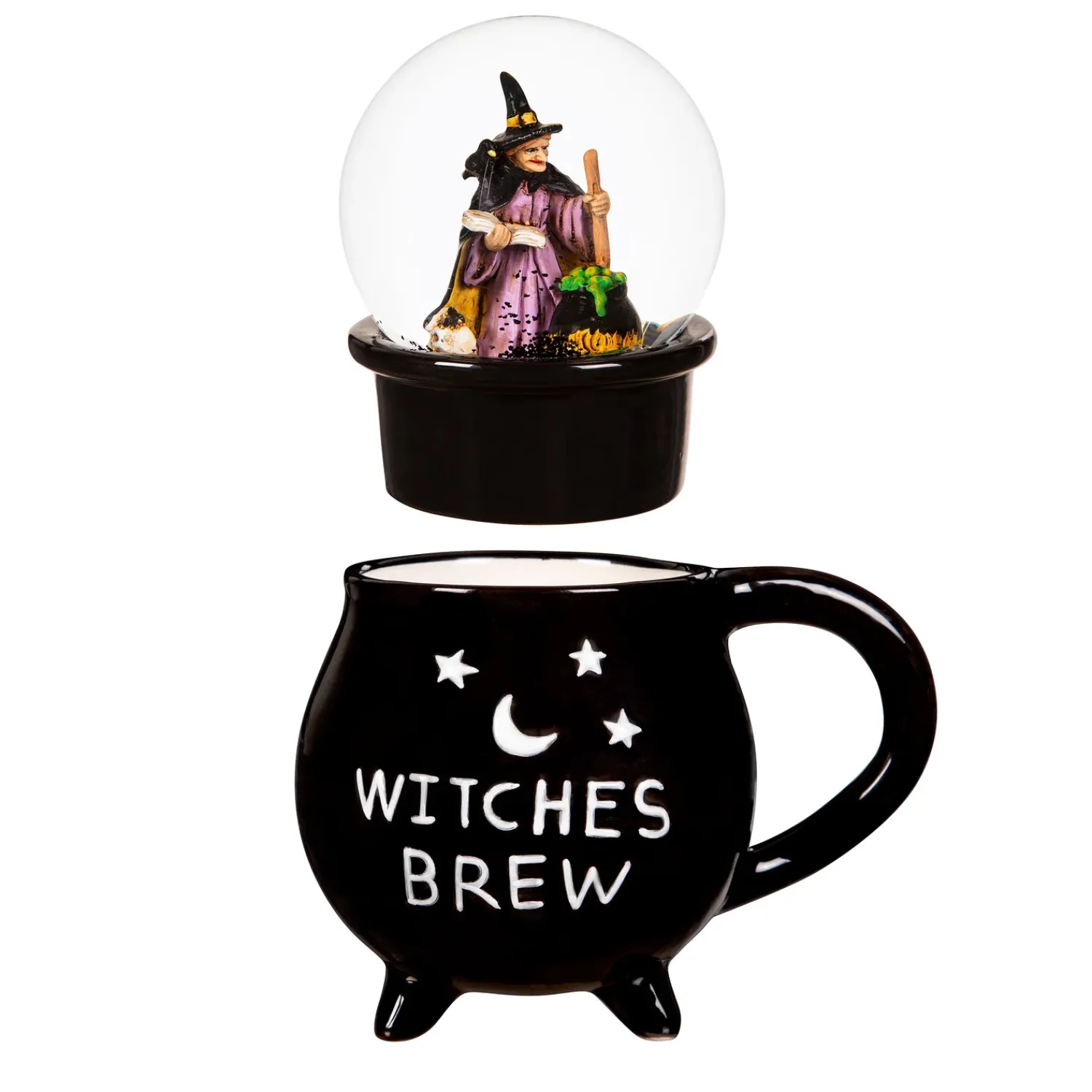 Plow & Hearth Coffee & Tea Cups>Ceramic Cup with Water Globe Topper w/ Gift Box, Witches Brew Multi