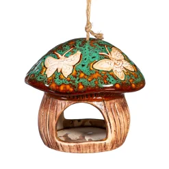 Plow & Hearth Bird Feeders>Ceramic Fantasy Green Mushroom Bird Feeder