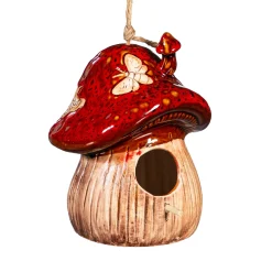 Plow & Hearth Birdhouses>Ceramic Fantasy Mushroom Hanging Bird House
