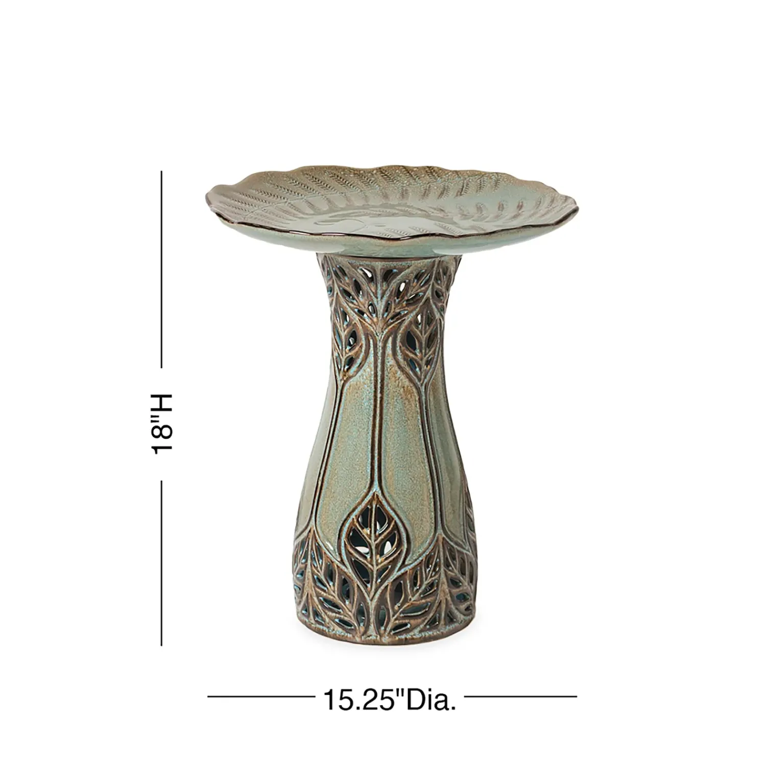 Plow & Hearth Birdbaths>Ceramic Teal Leaf Bird Bath, 18"H