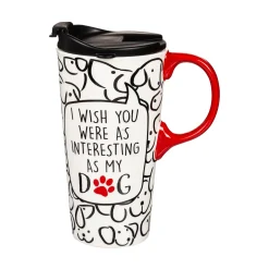 Plow & Hearth Travel Cups>Ceramic Travel Cup, 17 OZ. ,w/box, Interesting Dog