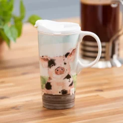Plow & Hearth Travel Cups>Ceramic Travel Cup, 17 OZ. ,w/box, Spotted Pig
