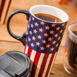 Plow & Hearth Travel Cups>Ceramic Travel Cup w/ metallic accents, 17 OZ, Liberty