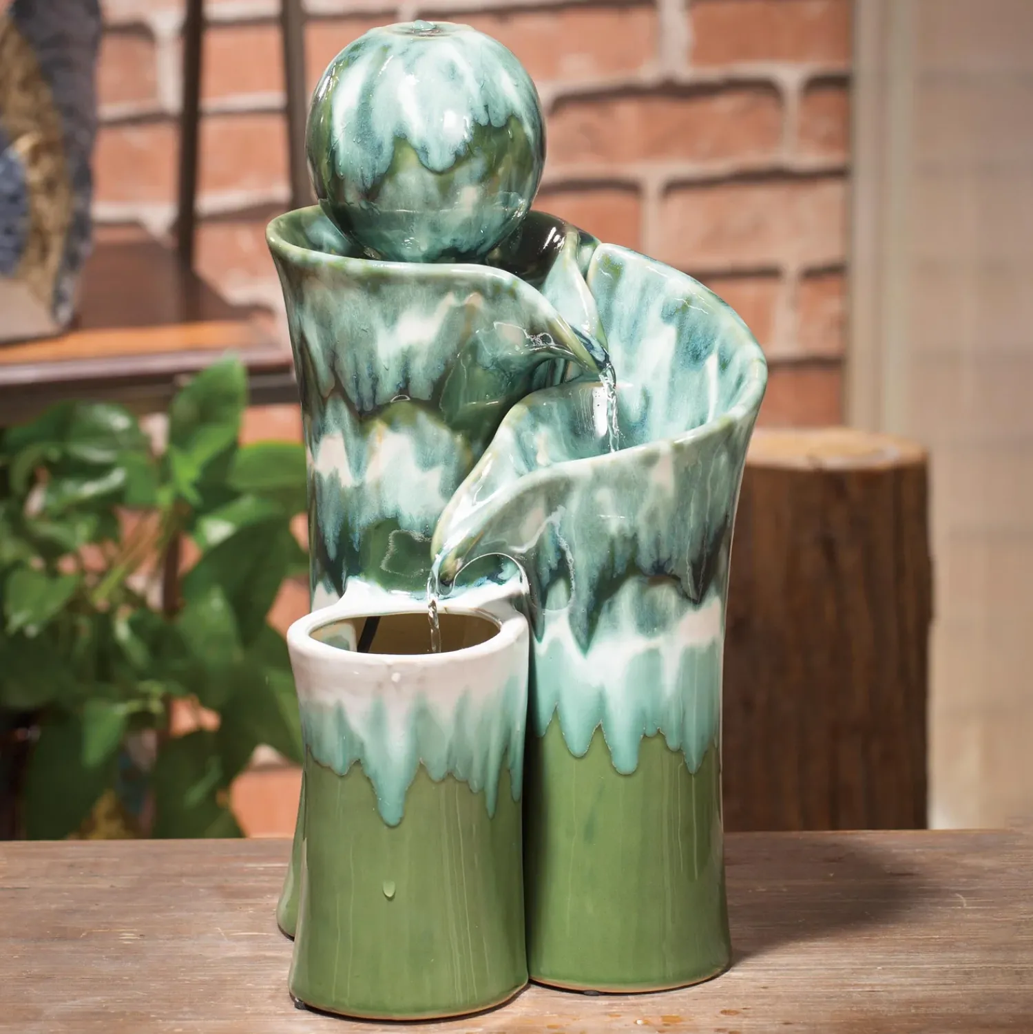 Plow & Hearth Outdoor Fountains>Ceramic Water Fountain, Green