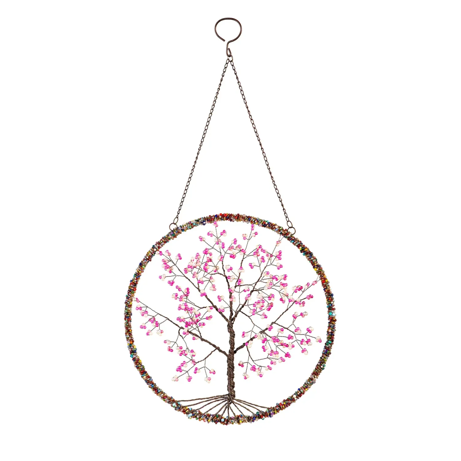 Plow & Hearth Wall Art>Cherry Blossom Tree Beaded Round Wall Décor