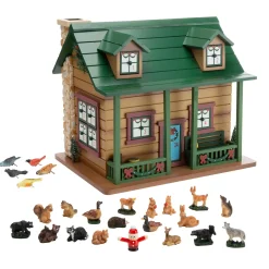 Plow & Hearth Decorative Accents>Christmas Advent Cabin with Woodland Animals and Santa