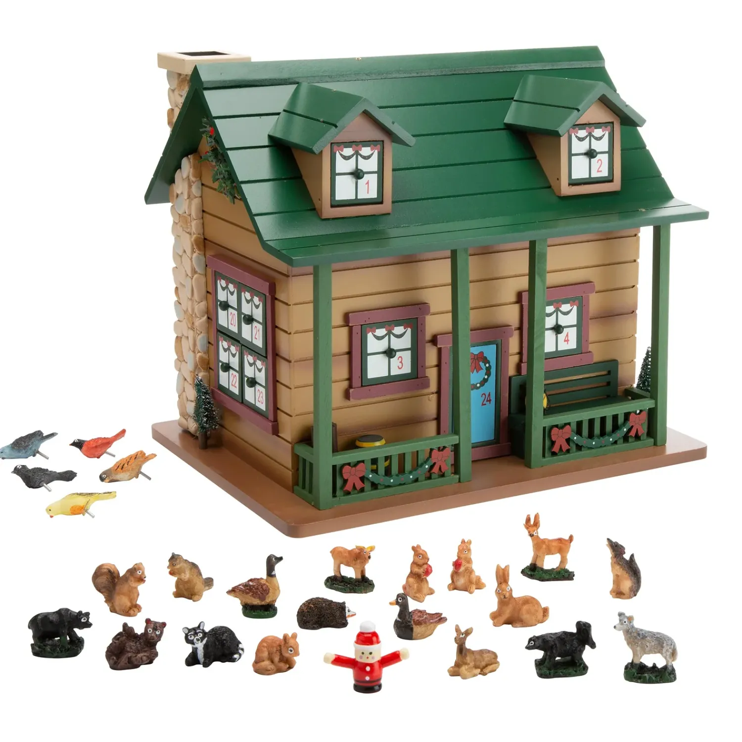 Plow & Hearth Decorative Accents>Christmas Advent Cabin with Woodland Animals and Santa