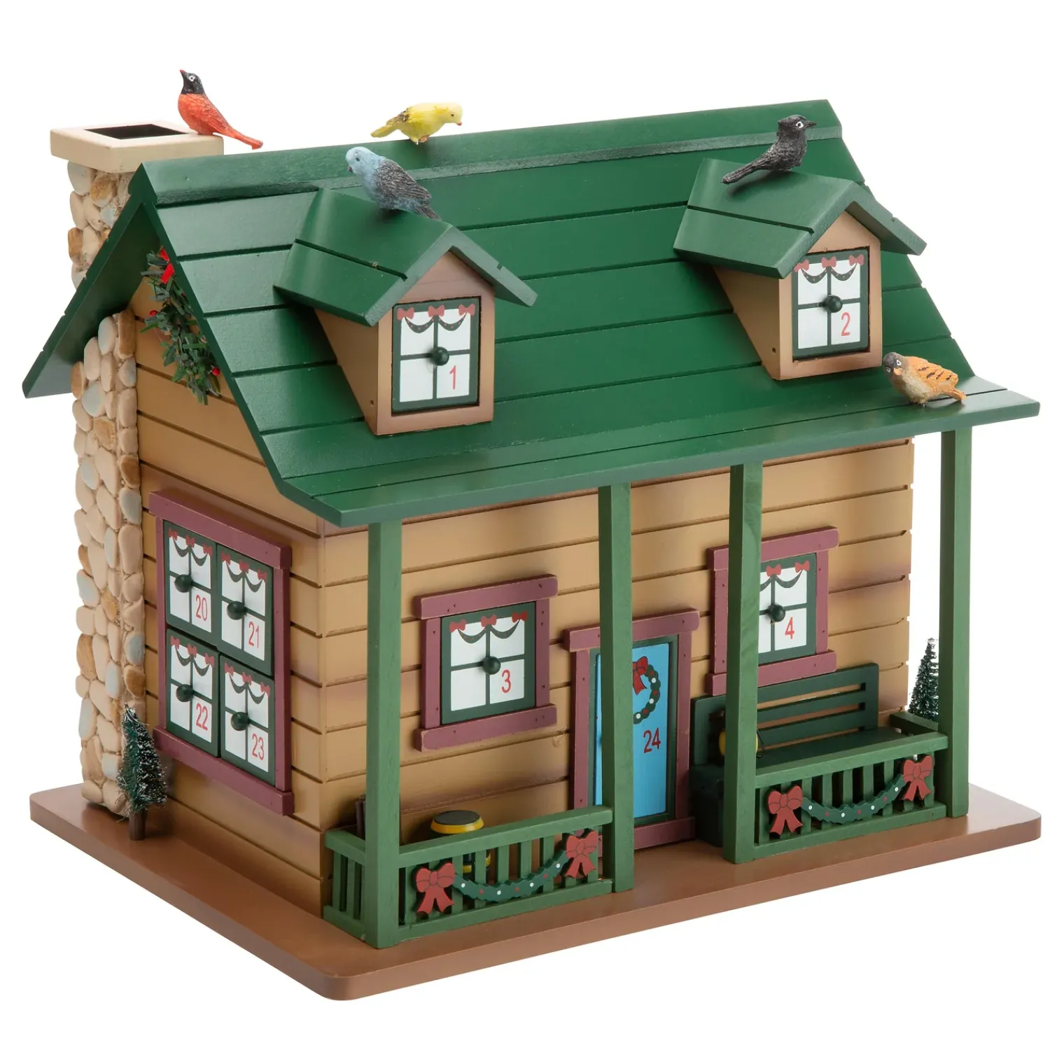 Plow & Hearth Decorative Accents>Christmas Advent Cabin with Woodland Animals and Santa