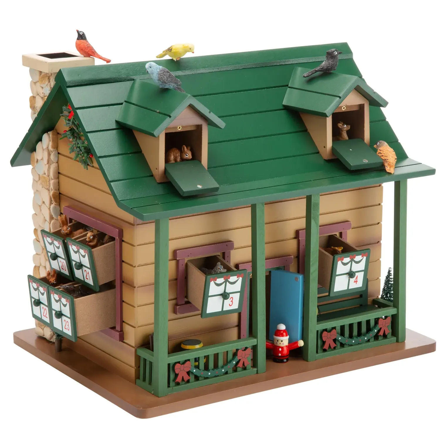 Plow & Hearth Decorative Accents>Christmas Advent Cabin with Woodland Animals and Santa