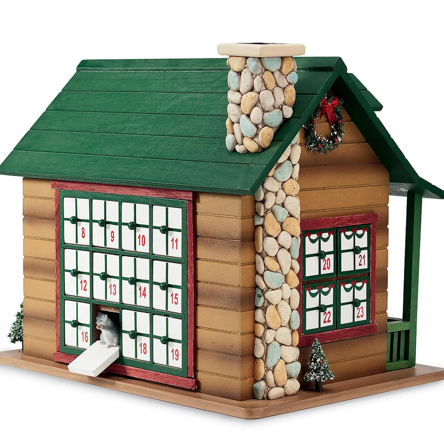 Plow & Hearth Decorative Accents>Christmas Advent Cabin with Woodland Animals and Santa