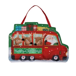 Plow & Hearth Fabric Door Hangers>Christmas Bus Shaped Door Décor