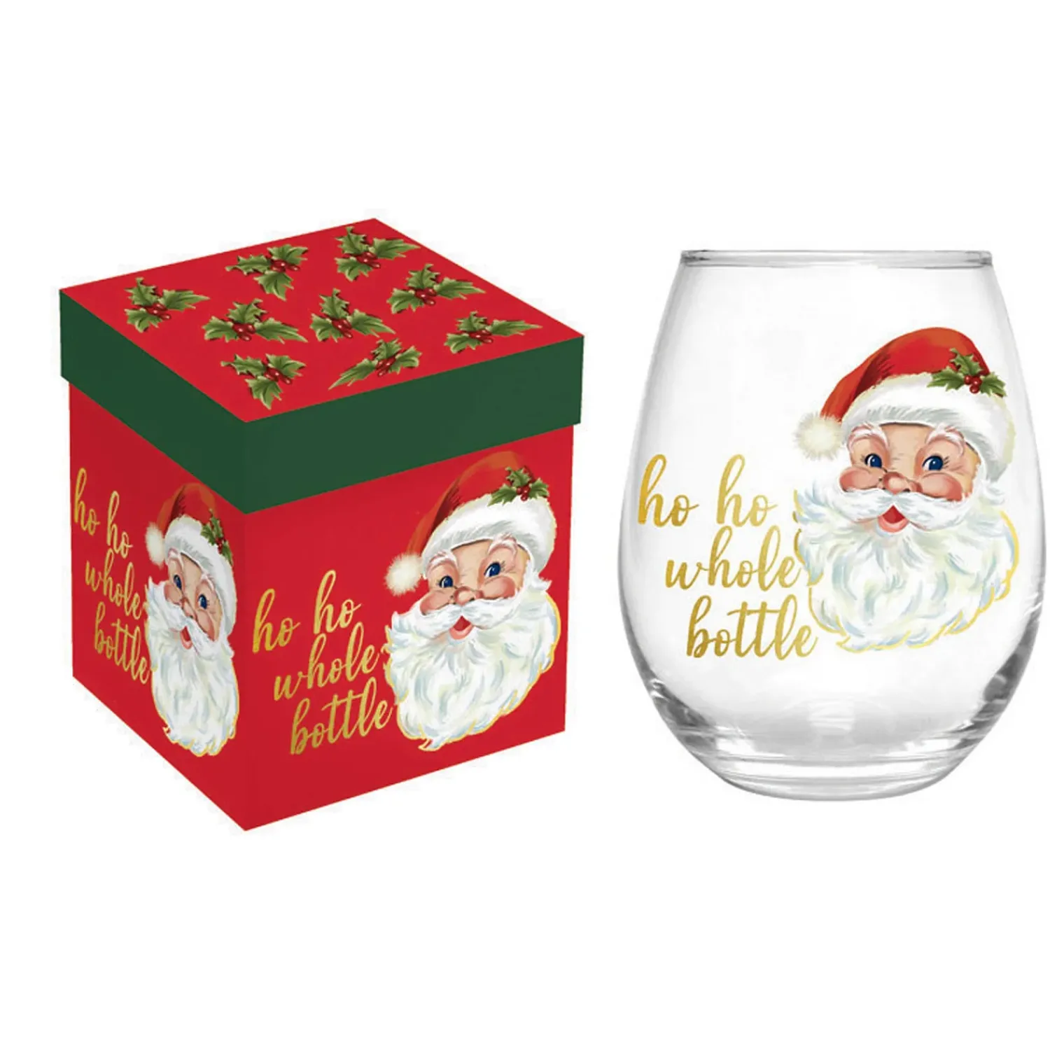 Plow & Hearth Wine Glasses>Christmas Vacation Wine Glass Stemless Glass, Ho Ho Whole Bottle, 17oz, Gift Box