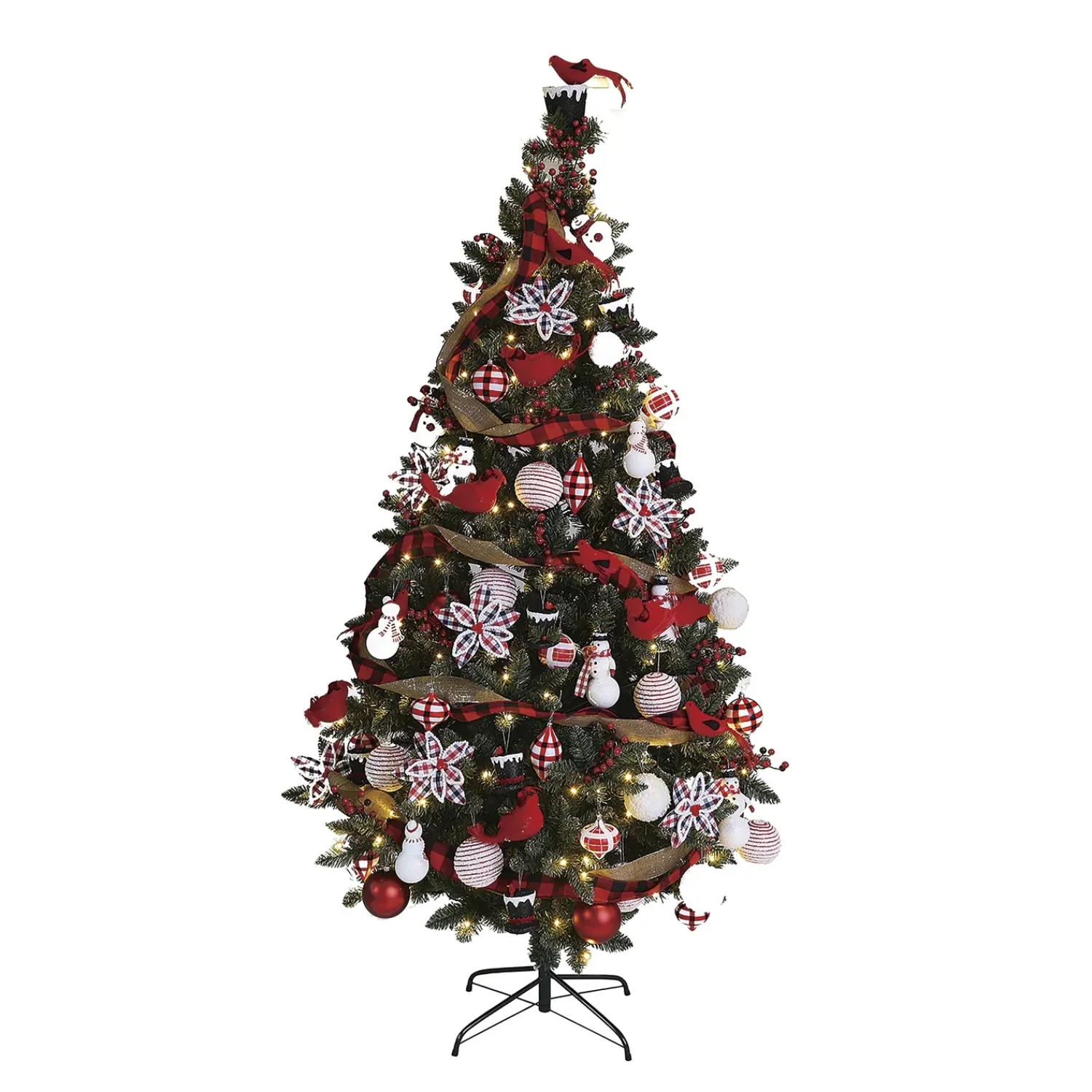 Plow & Hearth Lighted Trees & Garlands>Classic Cardinal Complete Christmas Tree Kit with 250 Lights and 140 Decorations, 7½'H