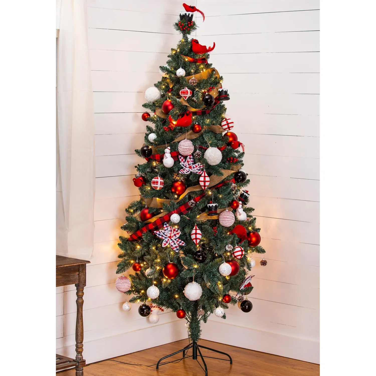 Plow & Hearth Lighted Trees & Garlands>Classic Cardinal Complete Christmas Tree Kit with 250 Lights and 140 Decorations, 7½'H