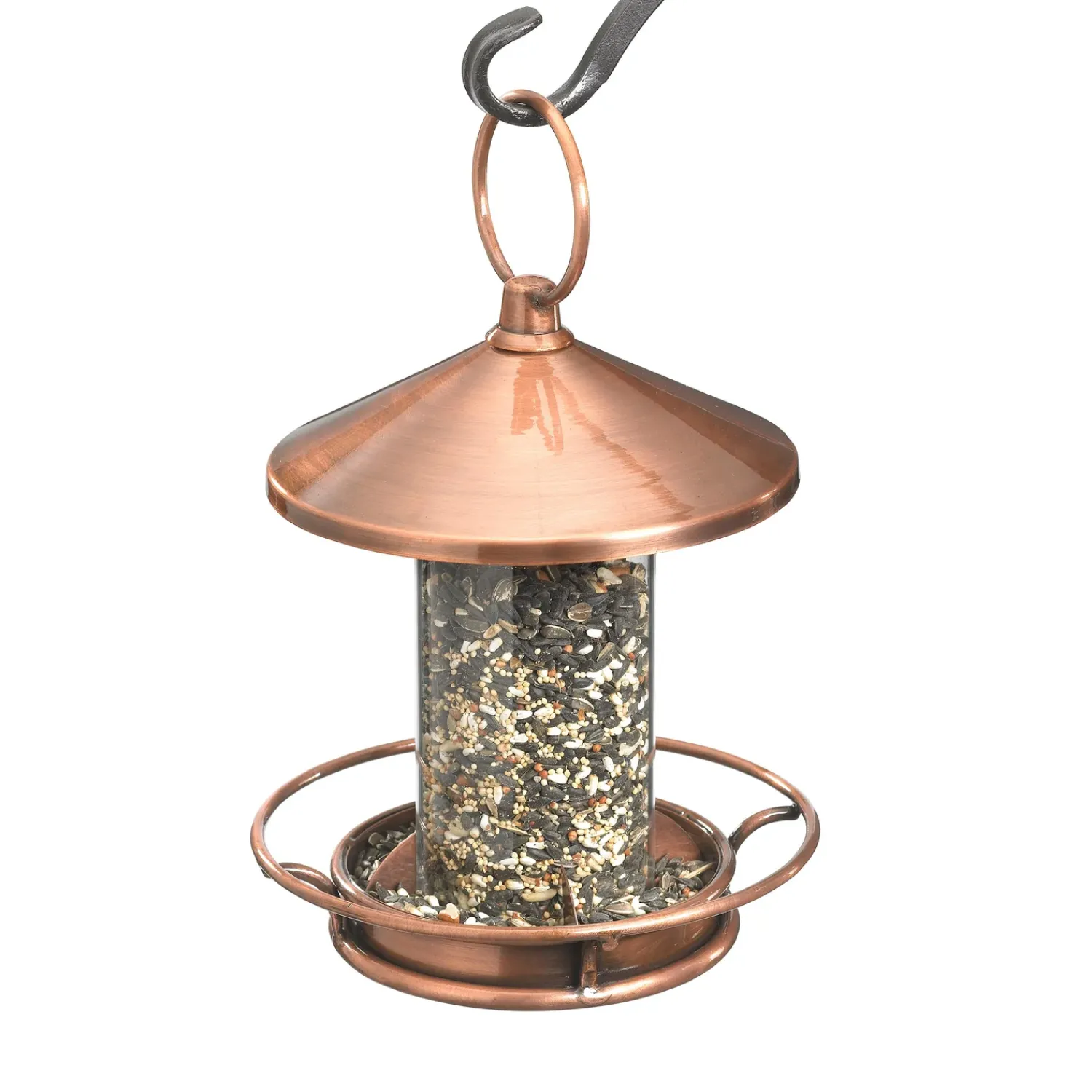 Plow & Hearth Bird Feeders>Classic Cylinder Perch Bird Feeder in Antiqued and Plexiglass Copper