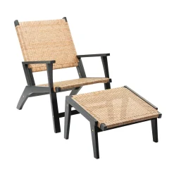 Plow & Hearth Chairs & Rockers|Rockers & Gliders>Claytor Eucalyptus Outdoor Furniture, Chair and Ottoman, 2-Piece Set Black