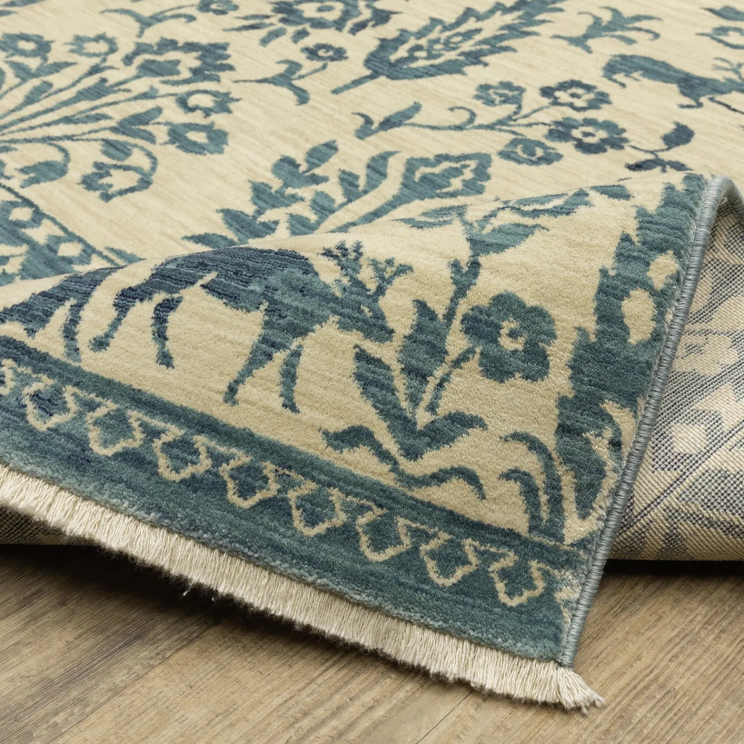 Plow & Hearth Area Rugs>Clover Hill Porcelain Polypropylene Rug, 3'3" x 5' Blue/Ivory